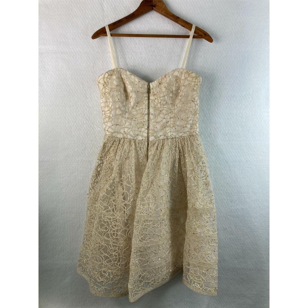 Betsey Johnson Dress 8 Gold Sequined Sleeveless Zipper Front Party Cocktail